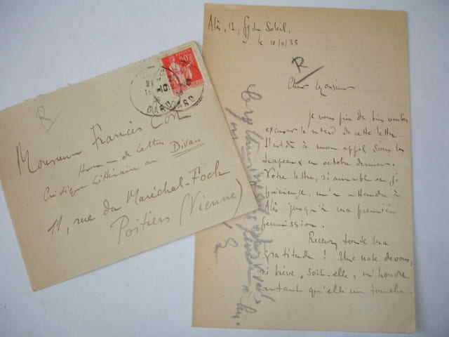 LETTRE AUTOGRAPHE de Andr&eacute; Antonin &agrave; Fran&ccedil;is Eon. Andr&eacute; Antonin