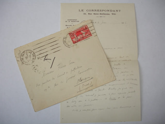 LETTRE AUTOGRAPHE de Maurice Brillant &agrave; Fran&ccedil;is Eon. Maurice Brillant