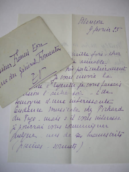 LAS Alphonse M&eacute;t&eacute;ri&eacute; (Po&egrave;te) &agrave; Fran&ccedil;is Eon 9 f&eacute;vrier 1925. Alphonse M&eacute;t&eacute;ri&eacute;