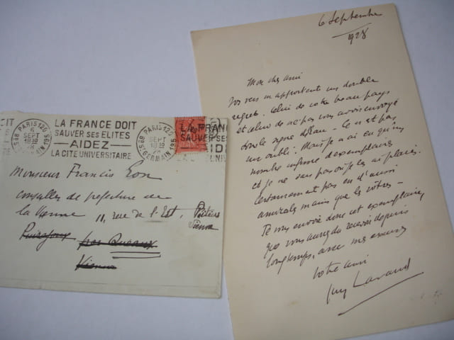 LETTRE AUTOGRAPHE de Guy Lavaud &agrave; Fran&ccedil;is Eon. Guy Lavaud 