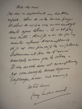 LETTRE AUTOGRAPHE de Guy Lavaud à Françis Eon. Guy Lavaud 