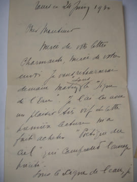 LETTRE AUTOGRAPHE Guy Lavaud à Françis Eon 1930 LAS + enveloppe timbrée. Guy Lavaud