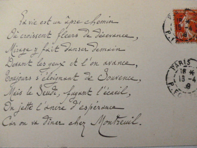 
 po&egrave;me autographe &agrave; Albert Montreuil . JULES DE MARTHOLD 