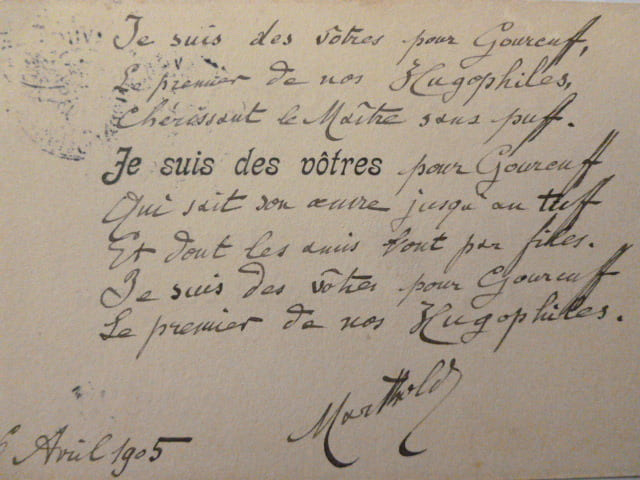 po&egrave;me autographe &agrave; Albert Montreuil . JULES DE MARTHOLD 