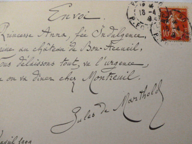 JULES DE MARTHOLD / Po&egrave;me &agrave; Albert Montreuil 1909 Envoi Princesse Anna . JULES DE MARTHOLD 