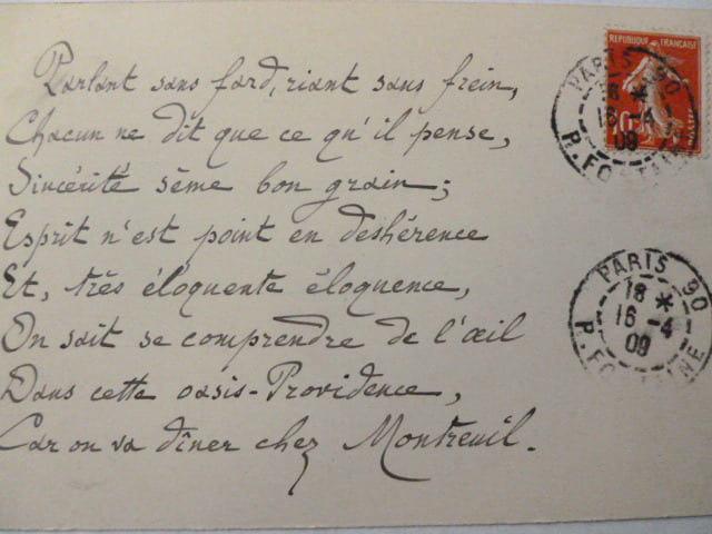 Po&egrave;me Autographe  &agrave; Albert Montreuil 1909 . JULES DE MARTHOLD 
