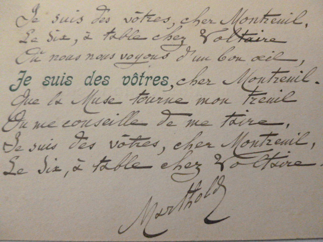 Poème Autographe  à Albert Montreuil 1905 . JULES DE MARTHOLD 