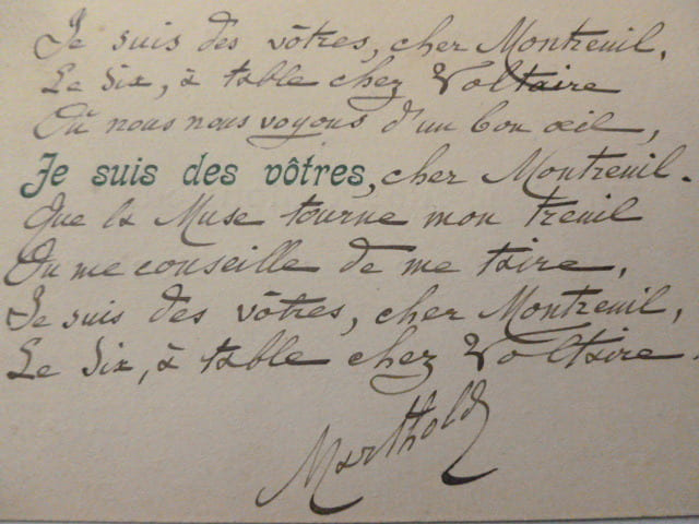 Po&egrave;me Autographe  &agrave; Albert Montreuil 1905 . JULES DE MARTHOLD 