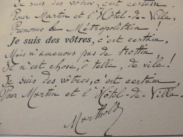 Po&egrave;me Autographe  &agrave; Albert Montreuil 1905 . JULES DE MARTHOLD
