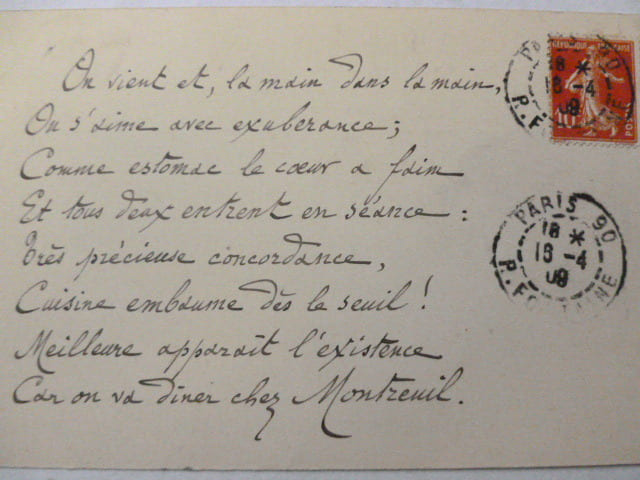 Po&egrave;me Autographe  &agrave; Albert Montreuil 1909 . JULES DE MARTHOLD 