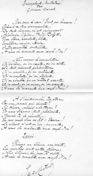 Po&egrave;me autographe Triomphante Ballade des glorieux dos verts. JULES DE MARTHOLD 