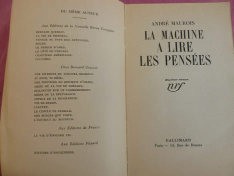 LA MACHINE A LIRE LES PENSÉES. André Maurois