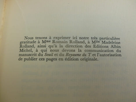 LE SEUIL précédé du Royaume du T. Romain Rolland