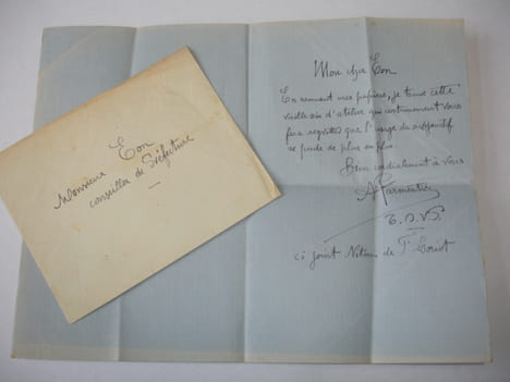 LETTRE AUTOGRAPHE A.Parmentier à Françis Eon LAS + enveloppe. A.Parmentier