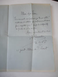 LETTRE AUTOGRAPHE A.Parmentier à Françis Eon LAS + enveloppe