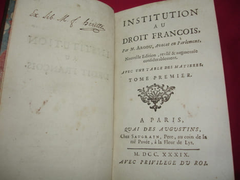 INSTITUTION AU DROIT FRANÇAIS. M.Argou, Avocat en parlement