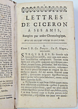 Lettres de Ciceron à ses amis. Avec de petites notes Françoises. ( rare)
. Cicéron