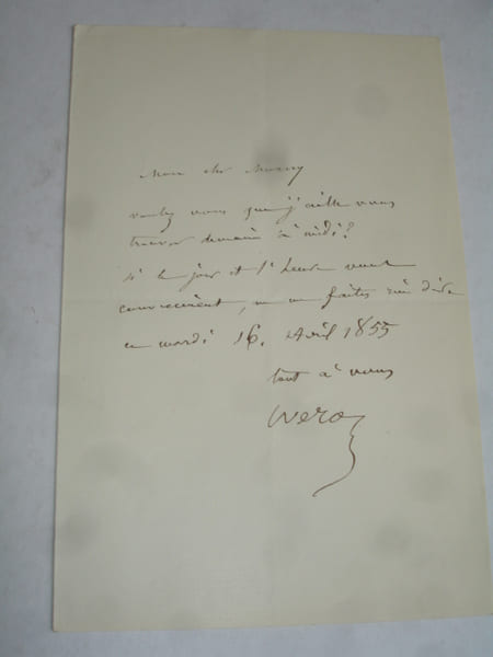 LETTRE AUTOGRAPHE AU DUC DE MORNY 1855. Docteur Louis Veron ( directeur du Constitutionnel et auteur des M&eacute;moires d'un Bourgeois de Paris).