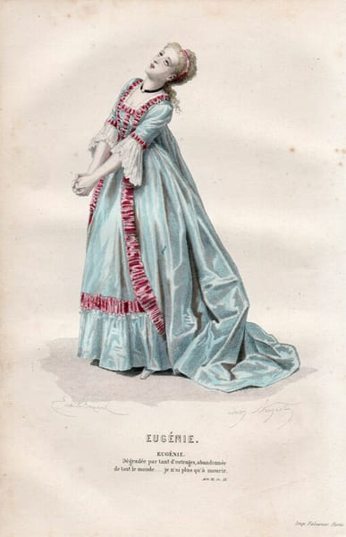 Gravure costume de Th&eacute;&acirc;tre de Beaumarchais. Eug&eacute;nie
. 