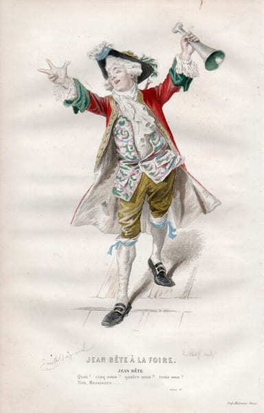 Gravure costume de Th&eacute;&acirc;tre de Beaumarchais. Jean Bete &agrave; la foire. 