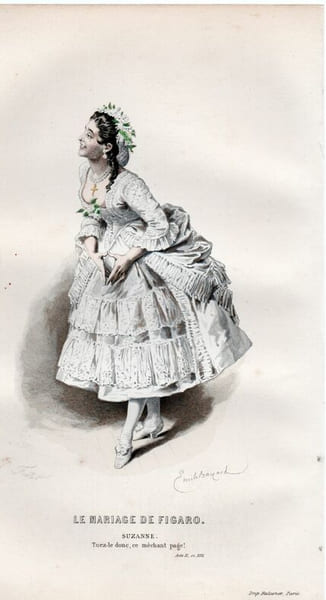 Gravure costume de Th&eacute;&acirc;tre de Beaumarchais.  Le mariage de Figaro " Suzanne ". 