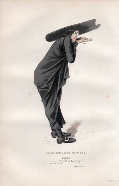 Gravure costume de Th&eacute;&acirc;tre de Beaumarchais.  Le Barbier de Seville " Bazile ". 