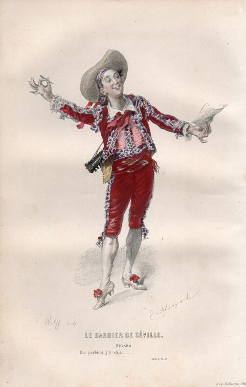 Gravure costume de Théâtre de Beaumarchais.  Le Barbier de Seville . 