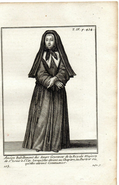 Gravure sur cuivre. SOEUR CONVERSE DE LA ROYALE MAISON St LOUIS habit de parloir. 
