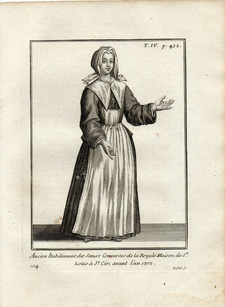 Gravure sur cuivre. SOEUR CONVERSE DE LA ROYALE MAISON St LOUIS avant 1707. 