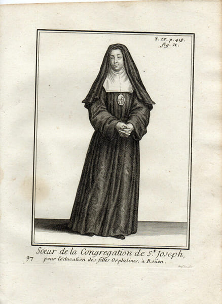 Gravure sur cuivre. SOEUR DE LA CONGREGATION DE S. JOSEPH &eacute;ducation des orphelines &agrave; Rouen. 