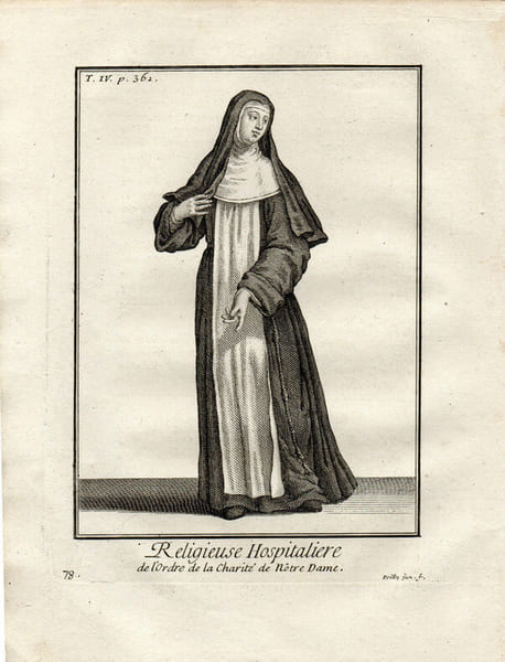 Gravure sur cuivre. RELIGIEUSE HOSPITALIERE DE L'ORDRE DE LA CHARITE DE NOTRE DAME. 