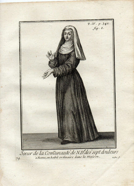 Gravure sur cuivre. SOEUR DE LA COMMUNAUTE DE NDe DES SEPT DOULEURS &agrave; ROME. 
