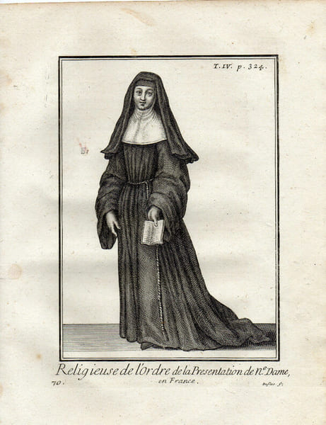 Gravure sur cuivre. RELIGIEUSE DE L'ORDRE DE LA PRESENTATION DE NOTRE DAME. 