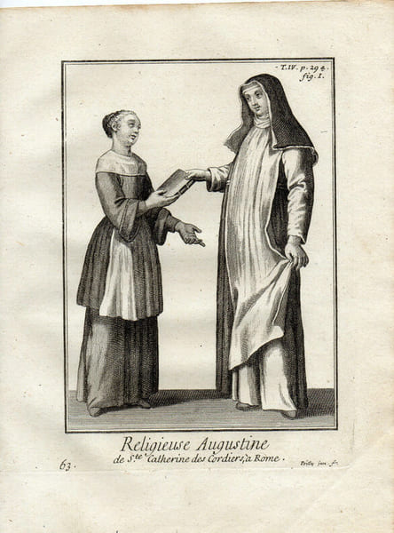 Gravure sur cuivre. RELIGIEUSE AUGUSTINE DE Ste CATHERINE DES CORDIERS &agrave; ROME. 