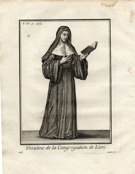 Gravure sur cuivre.  
URSULINE DE LA CONGREGATION DE LION. 