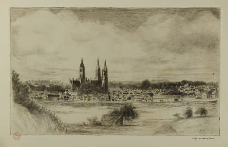 Bayeux, Suite de 10 Eaux Fortes gravées par Raphaël Manchon, Commentées par Dom Aubourg,. Manchon, Raphaël, Dom Aubourg,