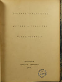 Jules Barbey d'Aurevilly Lettres à Trébutien, Table Générale,