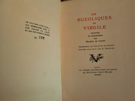 Les bucoliques de Virgile, traduites en alexandrins par Maurice de Coppet.. VIRGILE- DE COPPET Maurice (traduction)