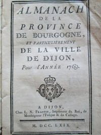 Almanach de la province de Bourgogne et particulièrement de la ville de Dijon, pour l'année 1769.