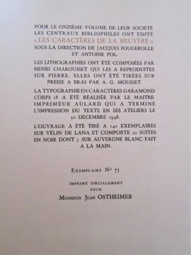 Les caractères (Choix de pensées et de portraits).- Lithographies originales de Henri Charousset.. LA BRUYERE (Jean de)