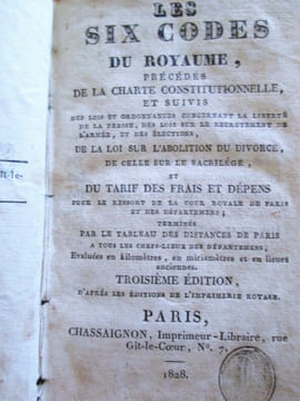 LES SIX CODES DU ROYAUME, PRÉCEDÉS DE LA CHARTE CONSTITUTIONNELLE et suivis des lois et ordonnances concernant la liberté de la presse, des lois sur ...