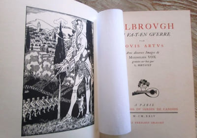 Malbrough s'en va-t-en guerre. Avec diverses images de Maximilien Vox gravées sur bois par L. Bertault.