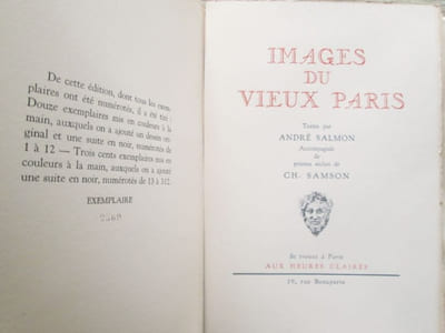 IMAGES DU VIEUX PARIS Textes par André Salmon, accompagnés de pointes sèches de Ch. Samson.