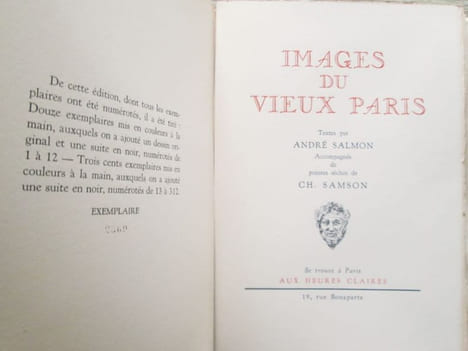 IMAGES DU VIEUX PARIS Textes par André Salmon, accompagnés de pointes sèches de Ch. Samson.. SALMON (André) SAMSON (CH.)