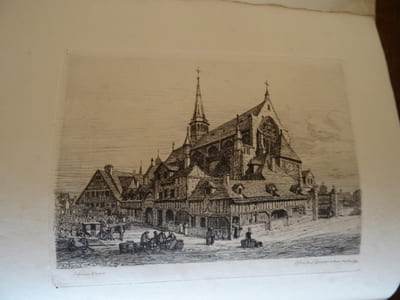 Entrée de Saint-Ouen, Chartreuse de Saint-Julien et Eglise de Saint-Sauveur de Rouen, Quatre dessins inédits de Robert Pigeon, gravés à l'eau forte par E. Nicolle. 