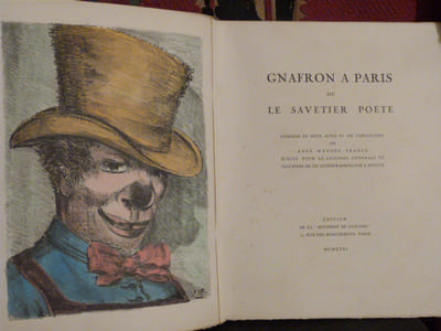 Gnafron à Paris ou Le Savetier Poète comédie en deux actes, écrite pour le Guignol lyonnais, illustrée de six lithographies par l'auteur.