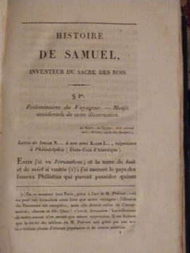 Histoire de Samuel, inventeur du sacre des rois, fragment d'un voyageur américain, traduit sur le manuscrit anglai. Anonyme [Volney]