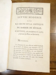 Le Barbier de Séville, ou la précaution Inutile, comédie en quatre actes. Suivi de : Tom Jones, Comédie Lyrique, en trois actes, imitée du roman Anglais de M. Fielding. La Musique par Mr Philidor. Suivi de : Épitre a Monsieur de Monregard. Suivi de La Belle Arsène, Comédie Féerie, Mêlée d'Ariettes.