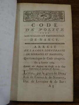 Code de Police pour les villes et fauxbourgs de Nancy.. Anonyme.
