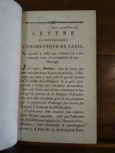 Le Triomphe de la religion ou essai sur la religion chrétienne, dont on se propose de prouver la certitude par une réfutation abrégée des systèmes de la philosophie moderne & par la nécessité, l'existence & la confirmation de la révélation.